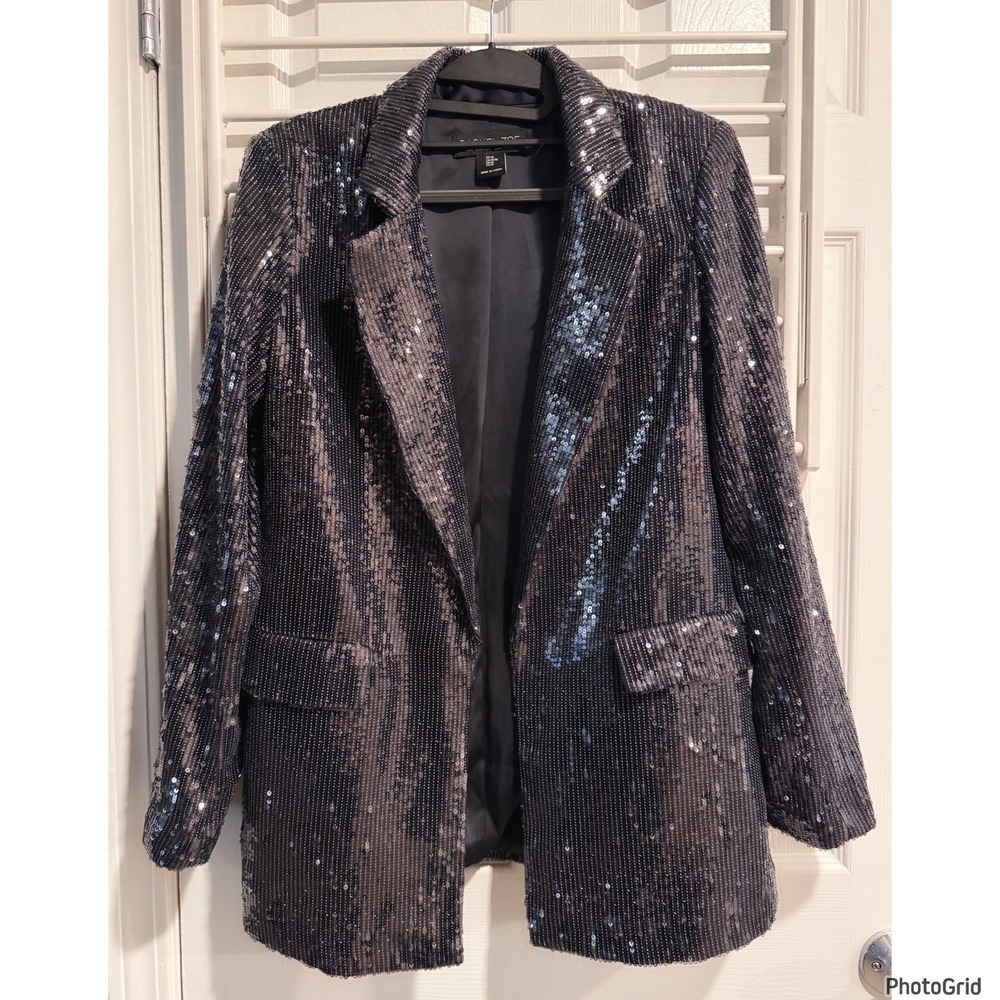 NWOT Rachel Zoe Black Sequin Glam Party Blazer Evening Jacket Medium